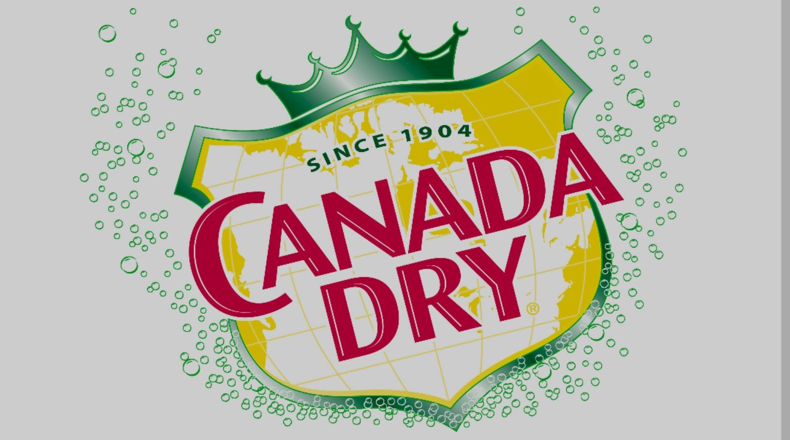 Canada Dry logo with a green crown and bubbles on a light gray background
